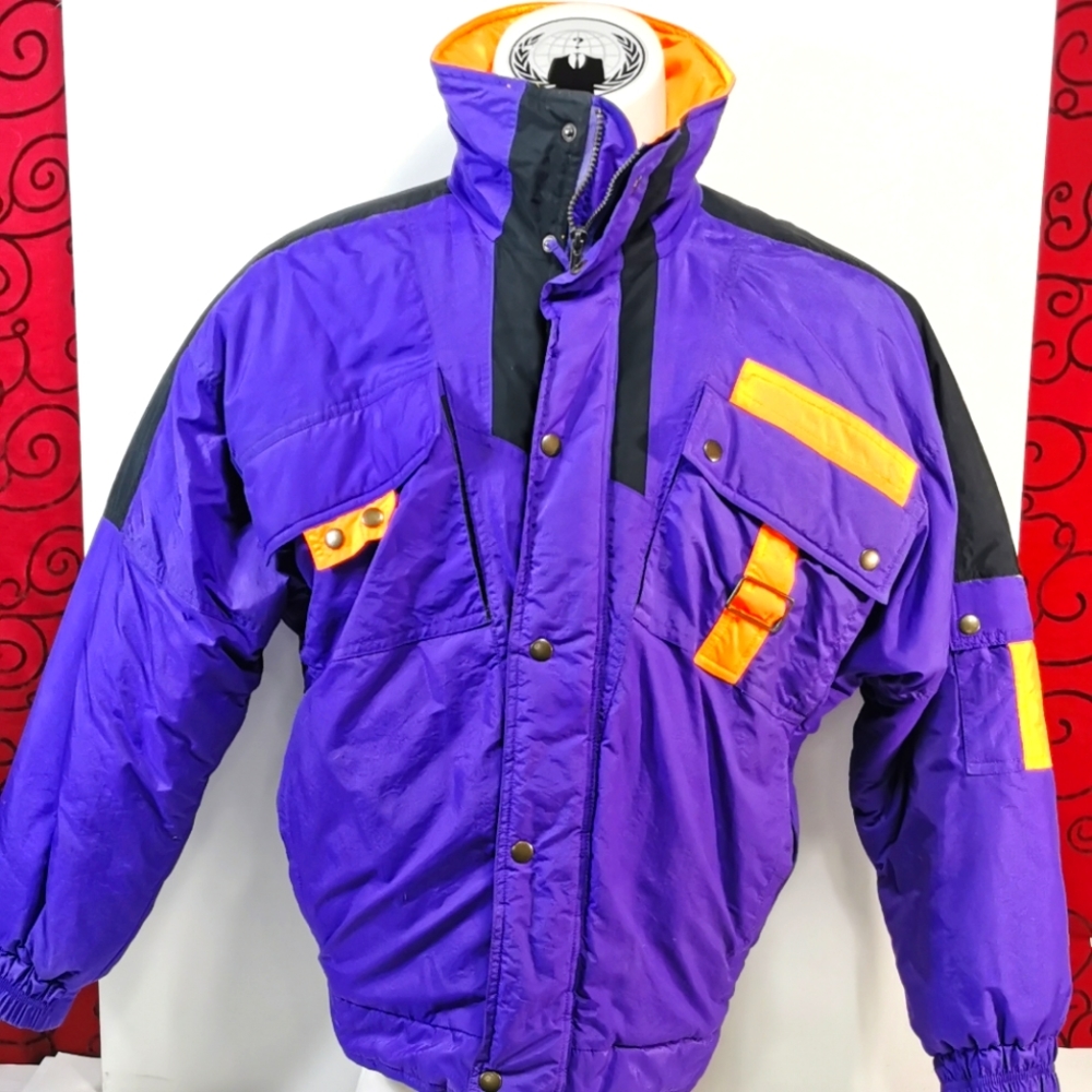 Vintage Pedigree Pedsport Ski winter jacket. Sz 36. Purple and Neon Orange